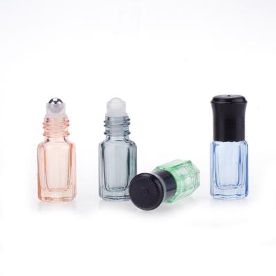 China Personal Care 3ml 6ml 12ml Hot Colorful Octagonal Glass Roll On Bottle Small Perfume Essential Oil Bottle for sale