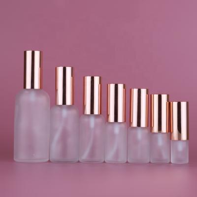 China Round Clear Personal Care Shape 10ml 15ml 20ml 30ml 50ml Spray Glass Bottle With Rose Gold Pump For Cosmetic Perfume Packaging for sale