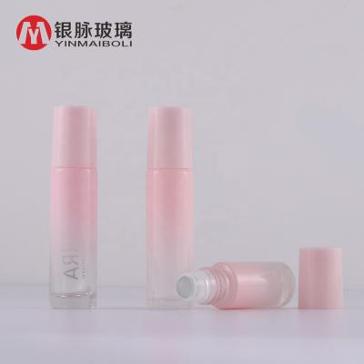 China Hot Sale Personal Care Gradient Pink 5ml 10ml Glass Roll On Bottles With Pink Plastic Cap For Essential Oil Perfume for sale