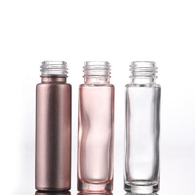 China Personal Care Wholesale 10ml Glass Roll On Bottle Clear Pink Glass Perfume Bottle For Used Essential Oil for sale