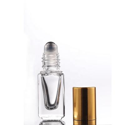 China Mini 3ml Square Personal Care Clear Roll On Glass Bottles With Metal Roller For Perfume Essential Oil for sale