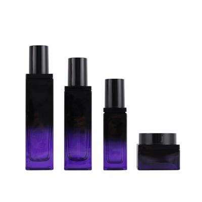 China Hot Sale 40ml 100ml 120ml Skin Care Lotion Bottle 50G Personal Care Face Cream Glass Bottle Square Cosmetic Jar Set for sale