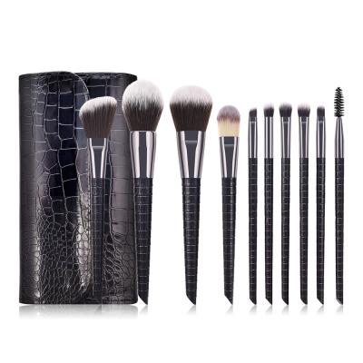 China Angular Blush New 10Pcs Makeup Brush Crocodile Scale Brush Bag Black White Eyeliner Cutout Sculpting Brushes Eyebrow Lash Brush for sale