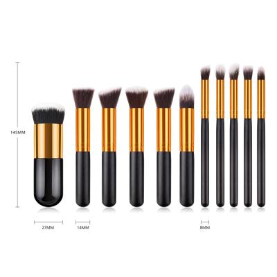 China Angular blush mini + fat face gold 11pcs/set eye beauty tool kit portable pincel maquiagem black wood brush set makeup tube for sale