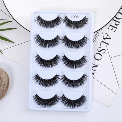 China Wholesale Cheap Price Fluctuating 5 Pairs 3D Real Mink Eyelashes Handmade Mink Strip Lash False Eyelashes 1008 Multi Pack 5 Pairs/Box for sale