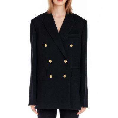 China Fashion Wholesale New Design Anti-Wrinkle Black Lady Double-Breasted Blazer More Color Size Women's Coats for sale