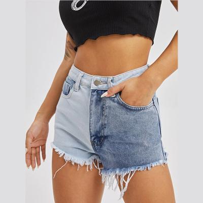 China New Summer High Waist Wide-Leg Skinny Rhinestone Hot Pants Breathable Women's Stitched Color Jeans Denim Shorts for sale