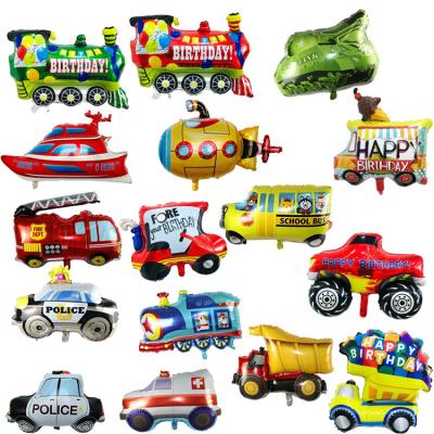 China Aluminum Train Ambulance Police Car School Bus Fire Truck Tank Aluminum Balloons Kids Toy For Kids Birthday Gift for sale