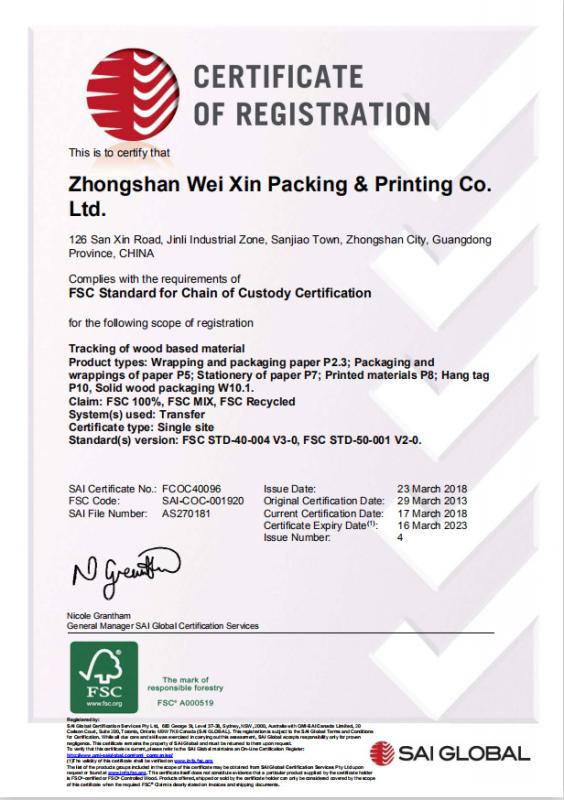 FSC - ZHONGSHAN WEIXIN INDUSTRIAL CO.,LTD.