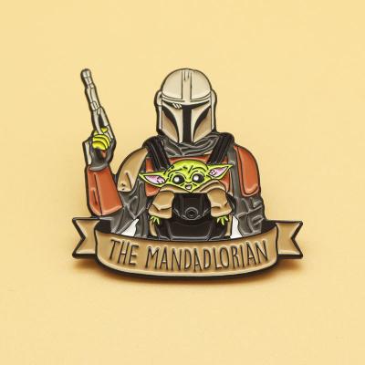 China Europe Mandalorian With Baby Yoda Anime Enamel Pin Cartoon Cute Lapel Pin Custom Brooches for sale