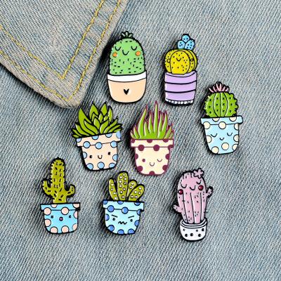 China Europe Plant Potted Enamel Pins Lapel Pin Shirt Bag Cartoon Succulent Cactus Aloe Brooches Badge Lapel Pins Brooches for sale