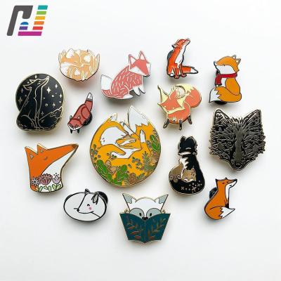 China Different Europe Cartoon Fox Shape Metal Badge Designed Hard Enamel Lapel Pin for sale