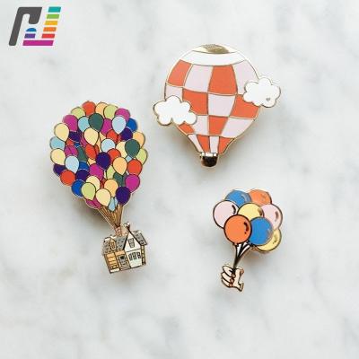 China Europe Hot Air Balloon Free Designed Colorful Metal Hard Enamel Lapel Pin Badge Custom for sale