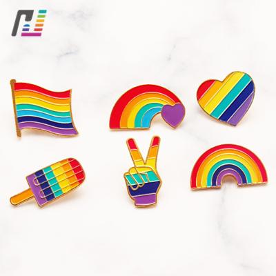 China Wholesale Europe Soft Enamel Heart Flag Finger Ice Cream Shape Gay Lesbian LGBT Pride Pin Badge Rainbow Enamel Lapel for sale