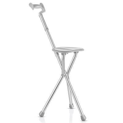 China Aluminum Alloy Crutch Stool Portable High Quality Three Legged Elderly Folding Walking Stick Walking Stick With Chair for sale