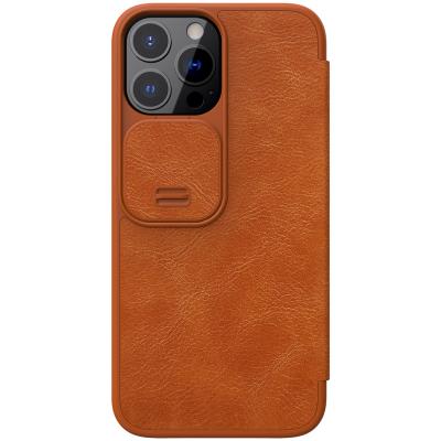 China Anti-fall Slim Flip Cover Leather Phone Case With Slide Camera Cover for sale