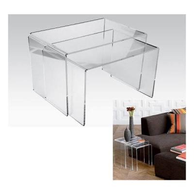 China Eco - Friendly 3 Piece Clear Acrylic Nesting Table Set Transparent for sale