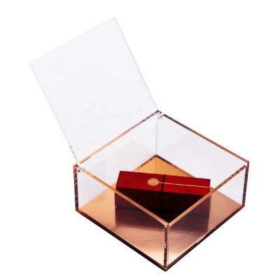 China Rose Gold Effect Metallic Small Size Acrylic Earrings Square Box Storage With Lid Storing Earrings, Jewelry for sale