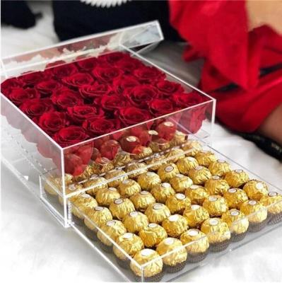 China Stocked OEM Rose Gift Box Acrylic Flower Acrylic Box With Drawer for sale