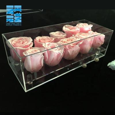 China Waterproof Acrylic Gift Flower Box Clear Square Waterproof Acrylic Preserved 10 Holes Mounted Waterproof Gift Flower Box for sale