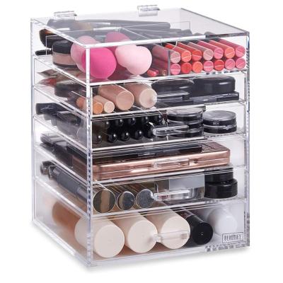 China Beautiful Sustainable Extra Large 6 Tier With 5 Drawers Makeup Organizer Clear Acrylic Cosmetic Acrylic for sale