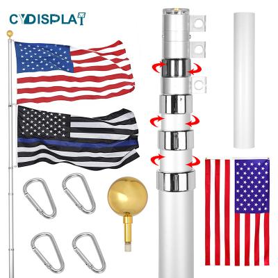 China For CYDISPLAY Residential Ribbon 25ft Flag Pole Outtelescoping Aluminum Adjustable Flagpole Ribbon In Ground Flagpole for sale