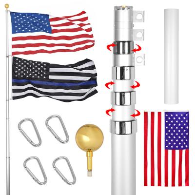 China For CYDISPLAY 16FT Residential Aluminum Flag Pole Kit Outtelescoping Flagpole Sliver Flag Pole for Front Yard for sale