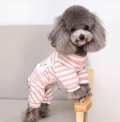 China Soft And Comfortable Durable All Seasons Striped Pet Clothes Elastic Good Dog Printed Breathable Pajamas for sale