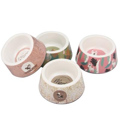 China Factory Stocked Wholesale Multicolor Melamine Printing Intensified Pet Food Water 2 In 1 Bowls And Feeders For Cats And Dogs for sale