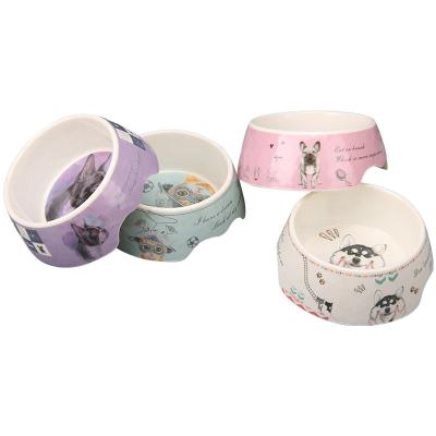 China Clean Dog Easy Stored Cat Food Feeder Pet Bowls Modern Fashion Pattern Eco-Friendly Cute Melamine for sale