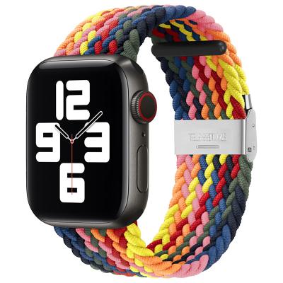 China Apparel Accessories Choose Gold Nylon Woven Loop Rainbow Watch Band Correa Nailon Apple Watch Band For Apple Watch Series 7/SE 45mm Strap for sale