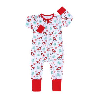 China Spandex/Cotton Printed Baby Christmas Romper Overalls Boys Girls Clothes Baby Romper Bamboo Zipper for sale