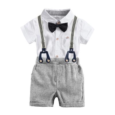 China Baby Boy Summer Breathable Clothes Set Rompers + Bow Tie Suspenders Short Pants Gentleman Babies Boys Suit for sale