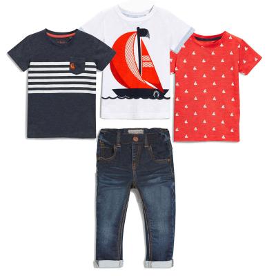 China Spandex/Cotton Kids Clothing Boy Set Short Sleeve T-shirt + Jeans 4 Pcs Kids Summer Clothing Kids Clothes Set for sale