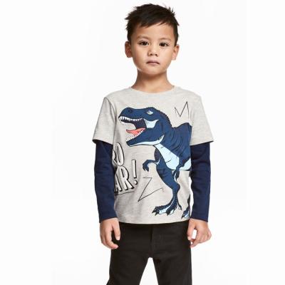 China Breathable Boys Long Sleeve Cartoon Dinosaur Cotton Children's Full T-shirt Kids Spring Autumn T-shirt Boys Tops for sale