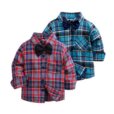 China Kids Boys Red Plaid Shirts Breathable Toddler Fashion 1-6 Years Long Sleeve Shirts With Bow Tie Tee Outerwear for sale