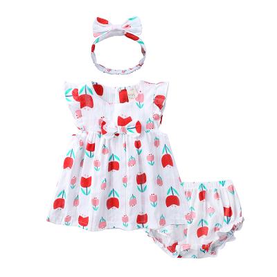 China Latest Design Breathable Summer Baby Floral Boutique Floats Short Sleeve Dress Ruffle Sets for sale