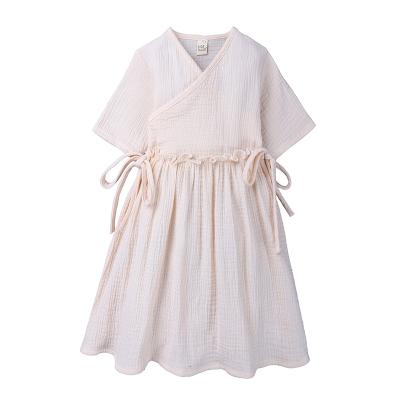 China Breathable Baby Clothes Wholesale Short Sleeves Summer Linen Dress for sale