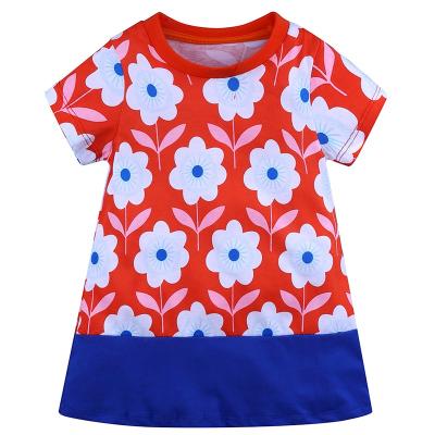 China New Design Breathable Cotton Girl Dress Floral Printing Short Sleeve Summer Kids Dresses For Girls Baby for sale