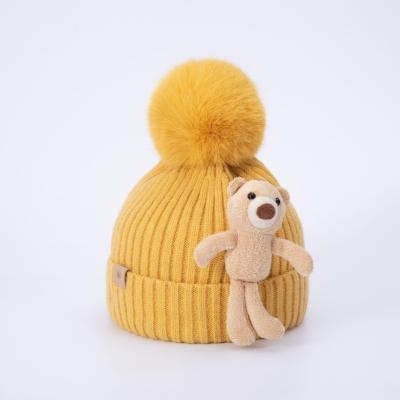 China Imitate Animal Imitate Korea Latest Animal Children's Hats 2021 Stylish Hats For 2-5 Years Children Apply Bear Skullcap Hat With Pompom for sale