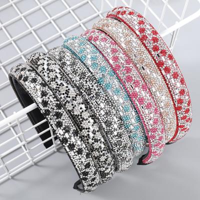 China European and American Style Rhinestone Crystal Diamond Velvet Hair Band Glitter Double Geometry Acrylic Rows Hair Circles for sale