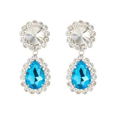 China TRENDY fashion jewelry drop shaped alloy diamond glass geometric earrings trendy women European and American dinner earrings for sale