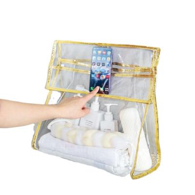 China Clear Fashion Bag Storage Clothes Towels Waterproof Bag Bathroom Use Mobile Phone Pocket Toiletry Hanging Bag for sale