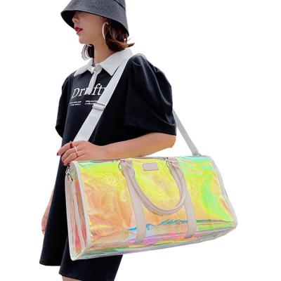 China PVC Clear White Large Tote Overnight Duffle Bag Black Holographic Fashionable Women PVC Duffel Bag for sale