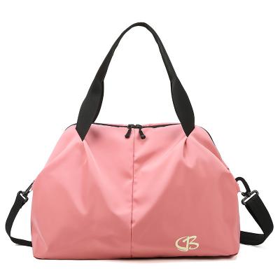 China Canvas Women Travel Bag With Side Pocket Pink Oxford Stylish Girls Gym Overnight Fitness Bags With Stripe for sale