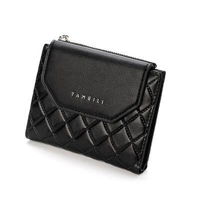 China Black Leather Quilted Leather Shorts Women's Mini Wallet Elegant Ladies Faux Leather Wallet for sale