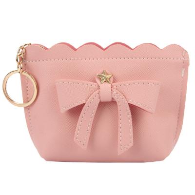 China Fashion Coins Purse Mini Bag Wholesale Custom Lovely PU Leather Girls Pink Zipper Coin Wallet With Bow Knot for sale