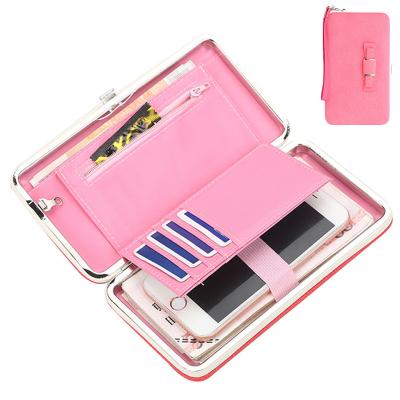 China Girls Cute Trendy Bowknot Wallet Fashion Cell Phone PU Card Holder Wallet Leather Phone Case Long for sale