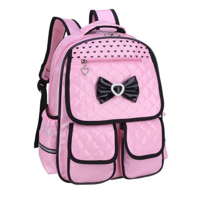 China Waterproof School Bags Children Kids Cute Pink Bowknot Stitched PU Backpack Bag Young Girls School Bag for sale