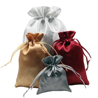 China Gift Satin Hair Bundle Bags Wig Hair Pouch Custom Printing Satin Drawstring Silk Bag for sale